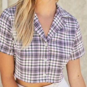 Plaid button up crop top